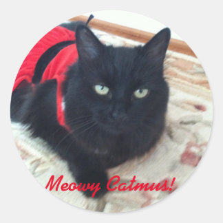 Merry Christmas - Meowy Catmus! featuring Smoky Classic Round Sticker