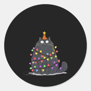 Merry Christmas Meowy Cats Tree Lovers Cute Catmas Classic Round Sticker