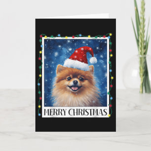 Merry Christmas Meranian Santa Hat Xmas Dog Lights Card