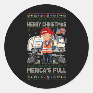 Merry Christmas Merica's Full Funny Trump Xmas Classic Round Sticker