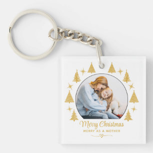 Merry Christmas Merry As A Mother White Gold Photo Keychain