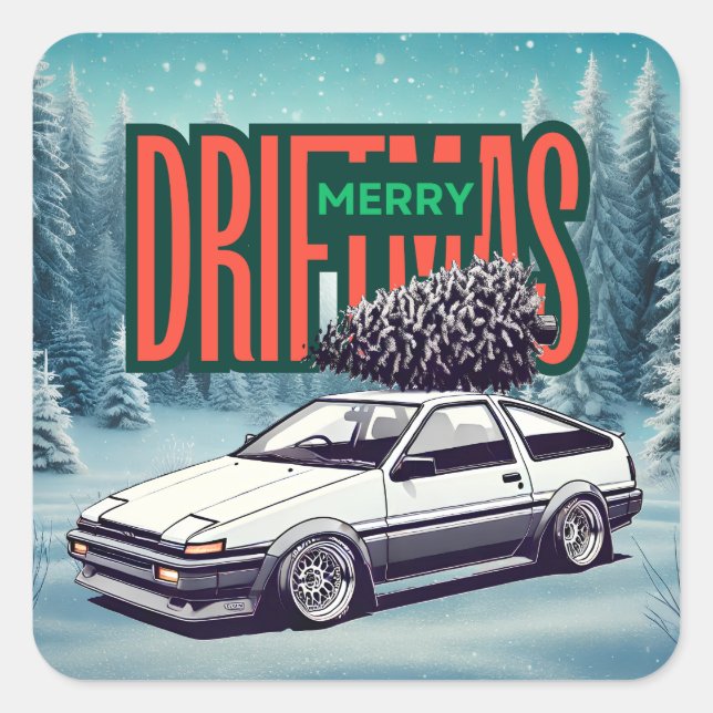 (Merry Christmas) Merry Driftmas - Hachiroku Square Sticker (Front)