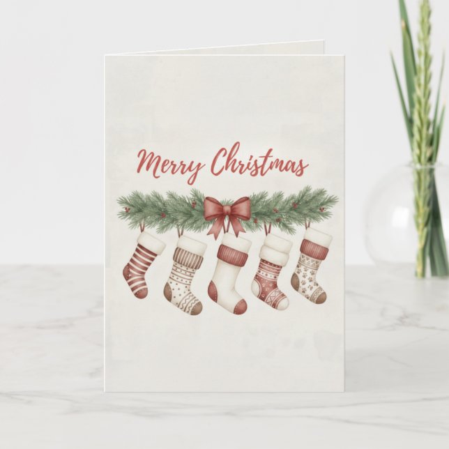 Merry Christmas Merry Stockings Card Cozy Hanging  (Front)