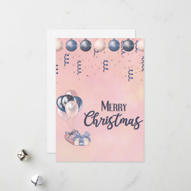 Merry Christmas Message Baubles, Gifts & Balloons  Holiday Card (Front/Back In Situ)