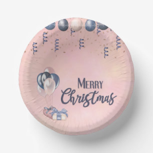 Merry Christmas Message Baubles, Gifts & Balloons Paper Plate