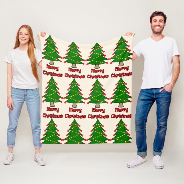 Merry Christmas message with Christmas tree Fleece Blanket (In Situ)