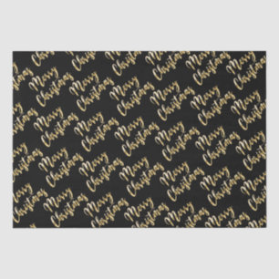 Merry Christmas metallic gold script black Tissue Paper