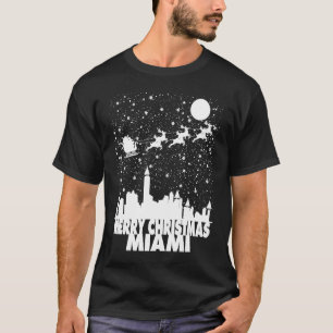Merry Christmas Miami Skyline Santa Claus sleigh V T-Shirt