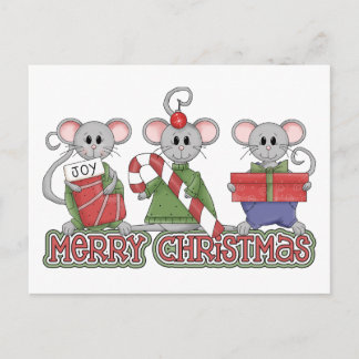 Merry Christmas Mice Holiday Postcard