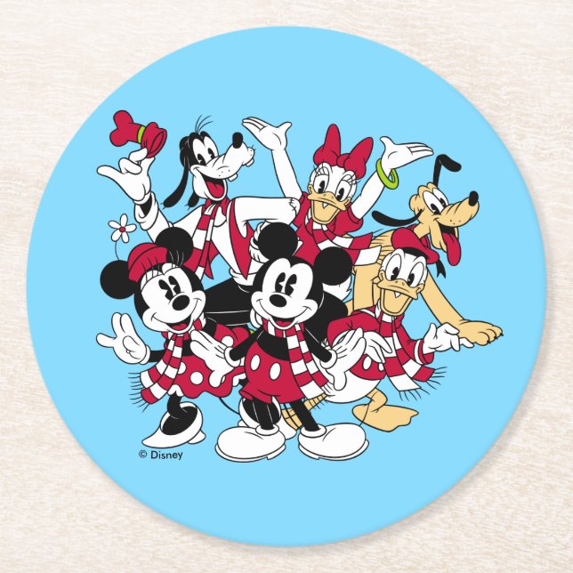 Merry Christmas | Mickey & Friends Joyful Holiday Round Paper Coaster (Front)