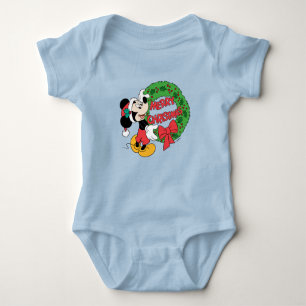 Merry Christmas Mickey Mouse Holiday Wreath Baby Bodysuit