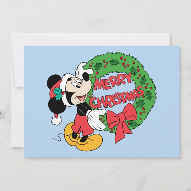 Merry Christmas | Mickey Mouse Holiday Wreath Card (Front)