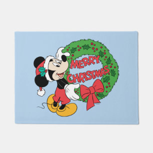 Merry Christmas Mickey Mouse Holiday Wreath Doormat