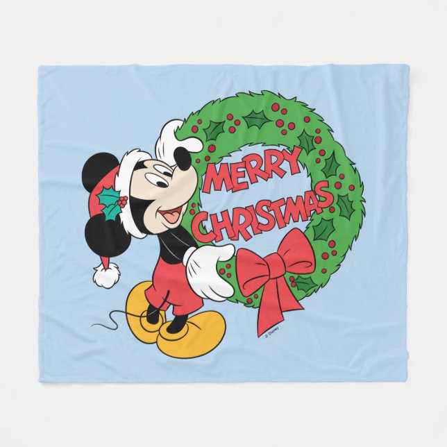 Merry Christmas | Mickey Mouse Holiday Wreath Fleece Blanket (Front (Horizontal))