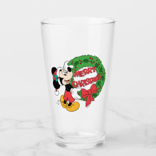 Merry Christmas   Mickey Mouse Holiday Wreath Glass