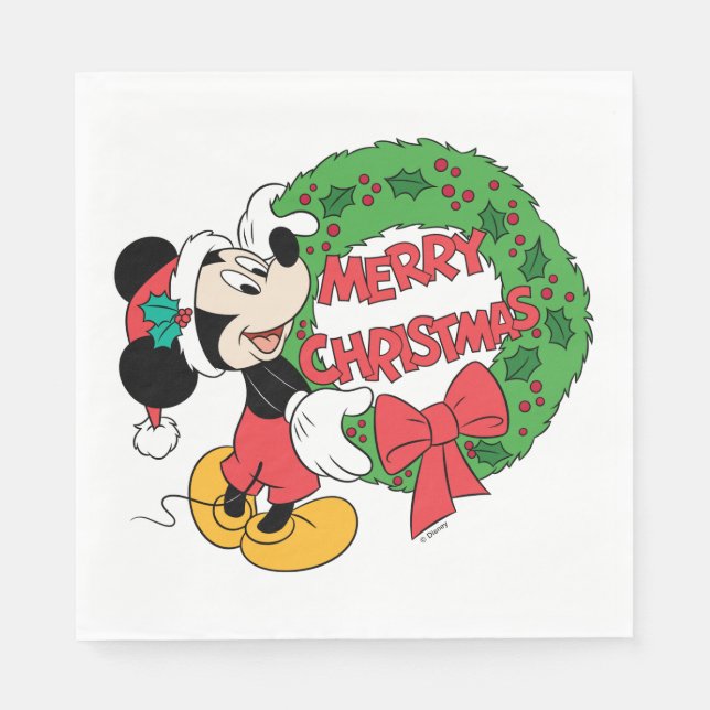 Merry Christmas | Mickey Mouse Holiday Wreath Napkin (Front)