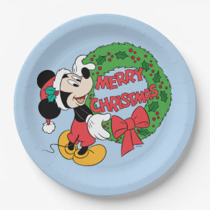 Merry Christmas   Mickey Mouse Holiday Wreath Paper Plate