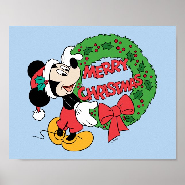 Merry Christmas | Mickey Mouse Holiday Wreath Poster (Front)