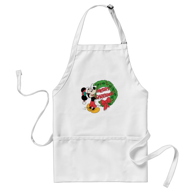Merry Christmas | Mickey Mouse Holiday Wreath Standard Apron (Front)
