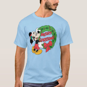 Merry Christmas Mickey Mouse Holiday Wreath T-Shirt
