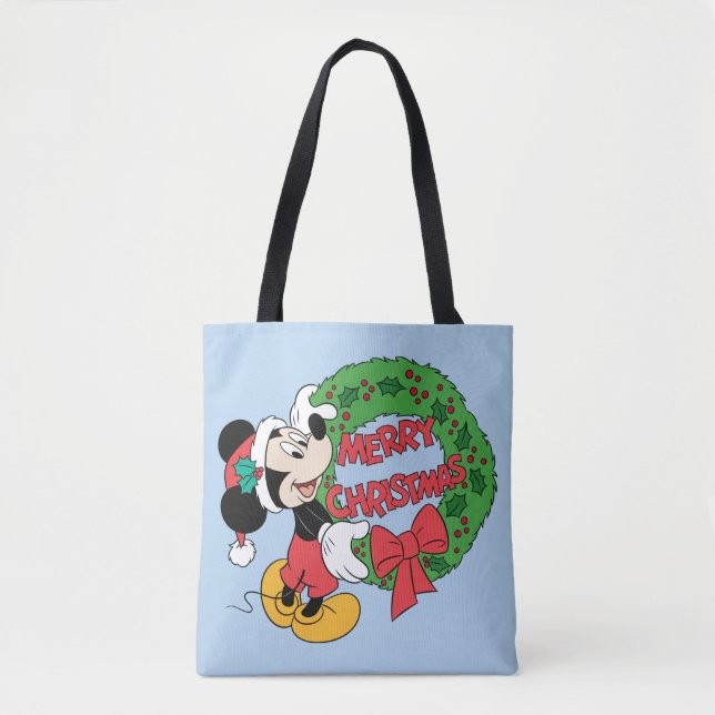 Merry Christmas | Mickey Mouse Holiday Wreath Tote Bag (Front)