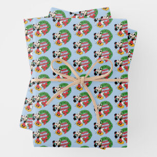 Merry Christmas   Mickey Mouse Holiday Wreath Wrapping Paper Sheet