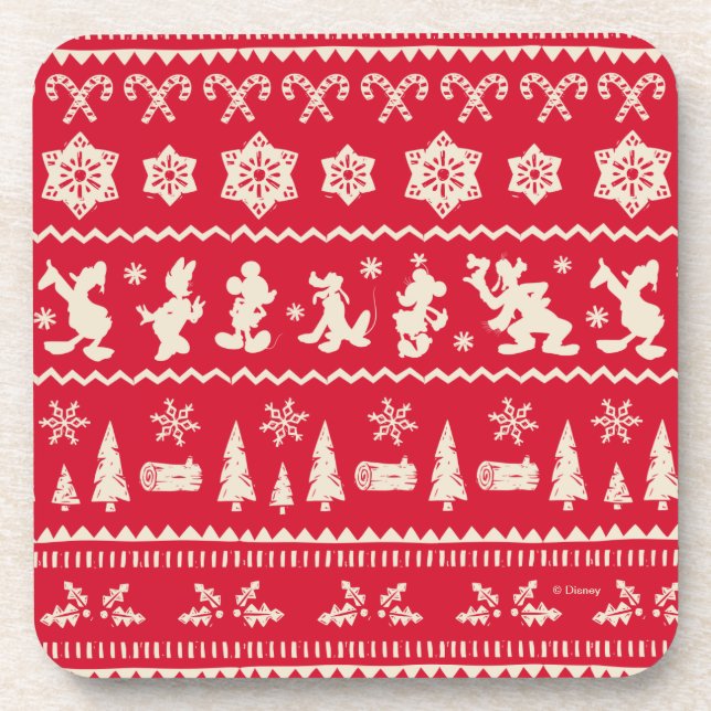 Merry Christmas | Mickey Mouse Snowflake Pattern Coaster (Front)