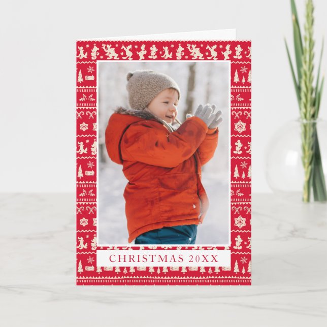 Merry Christmas | Mickey Mouse Snowflake Pattern Holiday Card (Front)