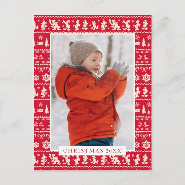 Merry Christmas | Mickey Mouse Snowflake Pattern Holiday Postcard (Front)