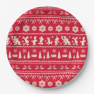 Merry Christmas Mickey Mouse Snowflake Pattern Paper Plate