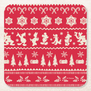 Merry Christmas   Mickey Mouse Snowflake Pattern Square Paper Coaster