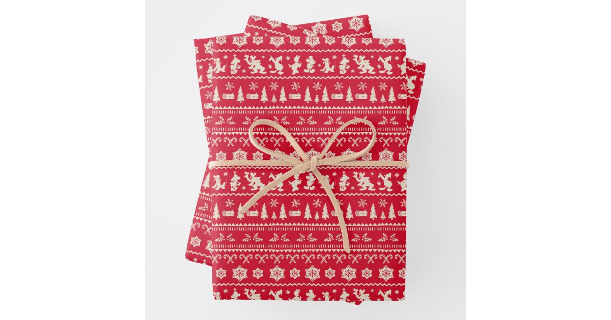 Merry Christmas Mickey Mouse Snowflake Pattern Wrapping Paper Sheet 