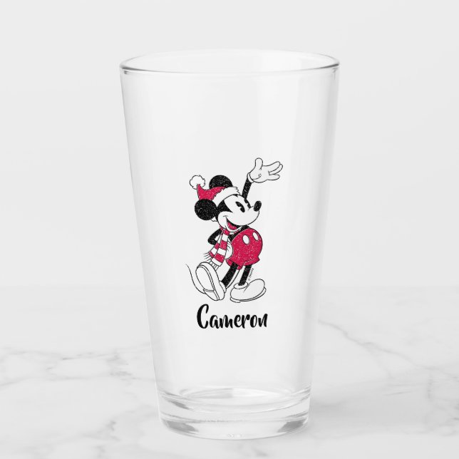 Merry Christmas | Mickey Mouse Vintage Santa Claus Glass (Front)