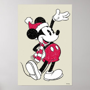 Merry Christmas Mickey Mouse Vintage Santa Claus Poster