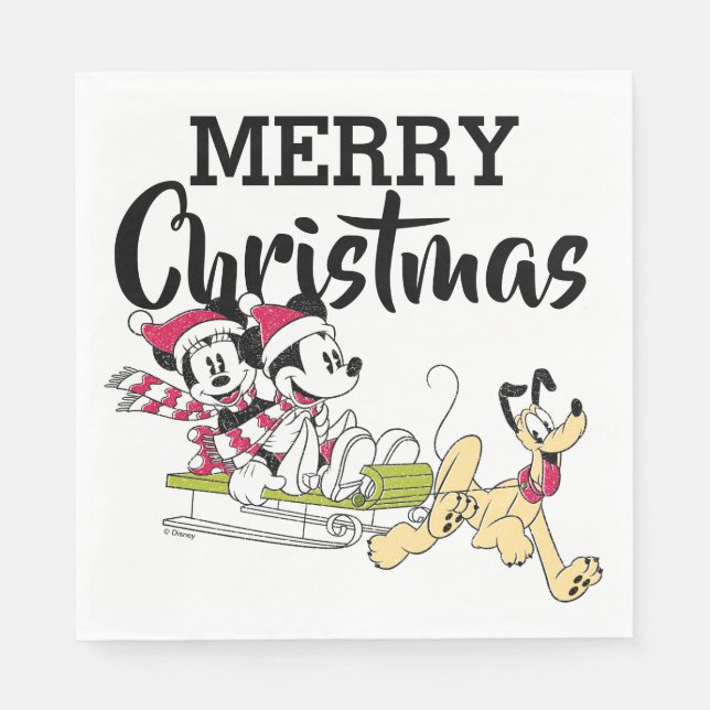 Merry Christmas | Mickey Mouse Winter Sled Napkin (Front)