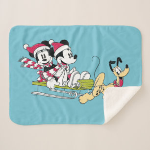 Merry Christmas   Mickey Mouse Winter Sled Sherpa Blanket