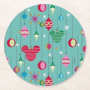 Merry Christmas Mickey Retro Round Paper Coaster
