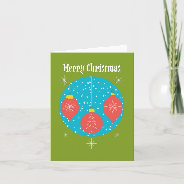 Merry Christmas Mid Century Modern Ornaments Card (Front)