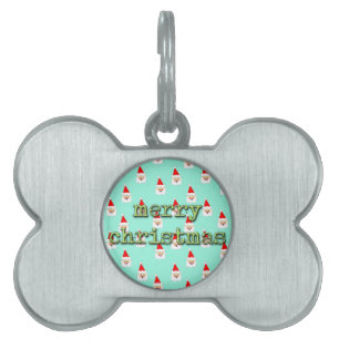 merry christmas mid century modern santa claus pet name tag