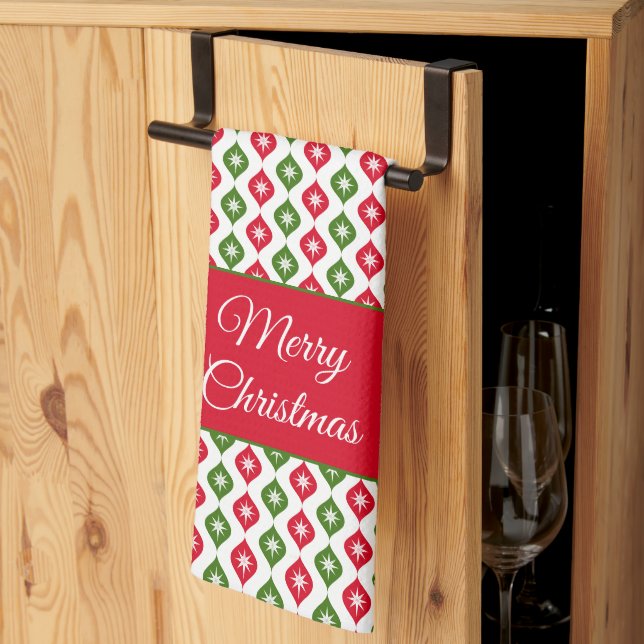Merry Christmas Mid Century Modern Star Ornament Kitchen Towel (Thirds Fold)