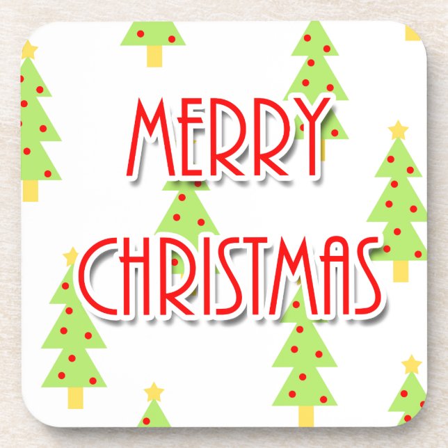 merry christmas mid century modern trees coaster (Front)
