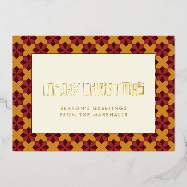 Merry Christmas mid century pattern Foil Holiday Card (Front)