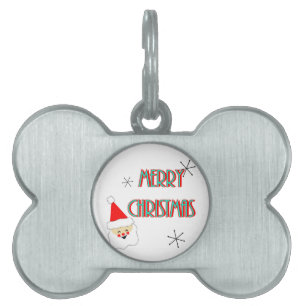 merry christmas mid century santa claus pet ID tag