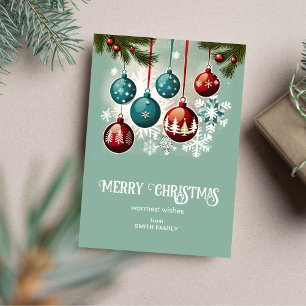 Merry Christmas midcentury retro green Holiday Card