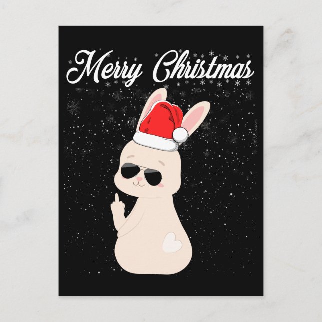 Merry Christmas Middle Finger Rude Xmas Bunny Ugly Postcard (Front)