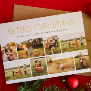 Merry Christmas Minimal Gold Foil Eight Photo Holiday Card