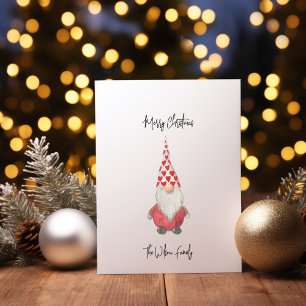 Merry Christmas Minimal Red Scandinavian Gnome Holiday Card