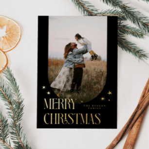 Merry Christmas Minimalist Arch Black Foil Holiday Card
