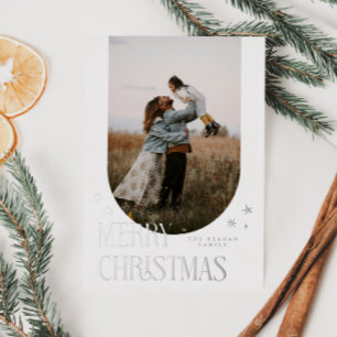Merry Christmas Minimalist Arch White Foil Holiday Card