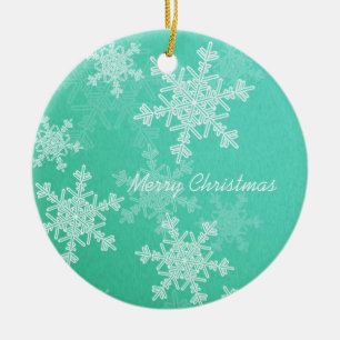 Merry Christmas Minimalist Emerald Snowflakes Ceramic Ornament